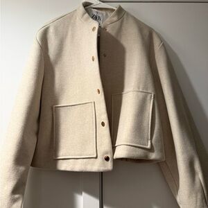 Zara Cream Cropped Varsity Jacket